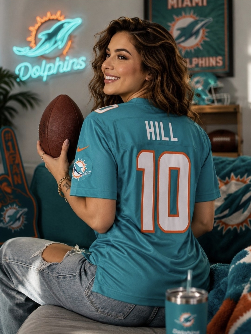 Tyreek Hill #10 Miami Dolphins Women's Medium or Large Fanatics Aqua Jersey NWT